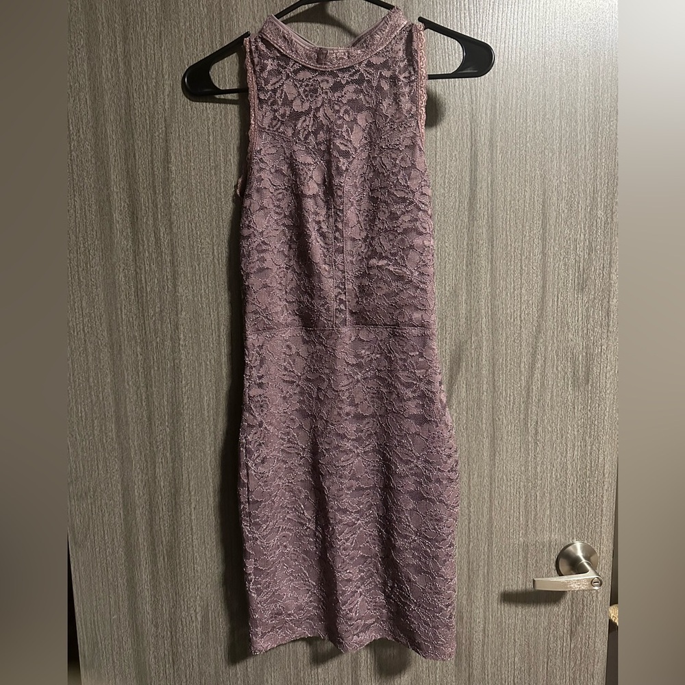 Lace high neck mini dress